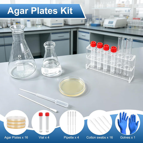 BKSIGA Kit,16Pcs Nutrient Agar Petri Dishes Science Project Nutrient Agar Plates and Cotton Swabs Dropper Pipettes
