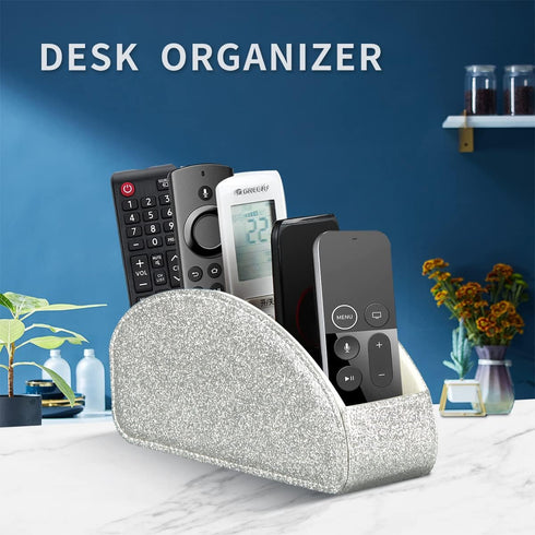 Remote Control Holder - Leather Desk Organizer for Living Room, Bedside Storage for Remotes and Supplies