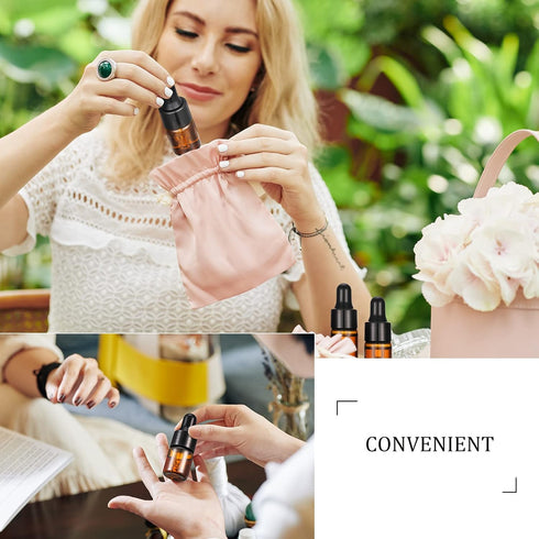Nuogo 100 Pcs Amber Glass Mini Dropper Bottles, Small Empty Sample Vials with Dropper and Black Caps