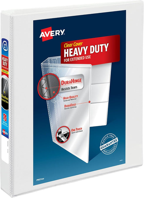 Avery Heavy-Duty View 3 Ring Binder, 1" One Touch Slant Rings, Holds 8.5" x 11" Paper, White Binder (05304)