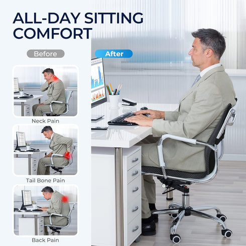 BUFORT Tailbone Seat Cushion & Lumbar Support Pillow: Memory Foam Chair Pad Back Cushion for Office Chair Car Seat
