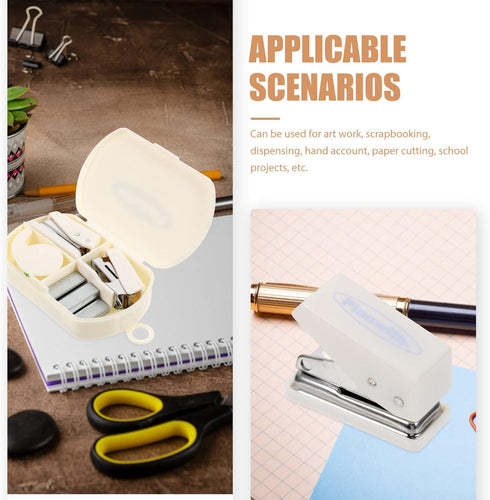 Staplers for Desk Mini Stapler Set, 3 in 1 Desktop Accessory Kits, Hole Punch, Tape Dispenser for Office Home