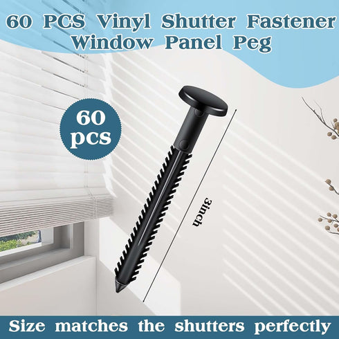 QincLing 60Pcs 3 Inch Vinyl Shutter Fasteners, Black Window Shutter Panel Pegs Shutter Screws Lok Pins Plastic Shutter