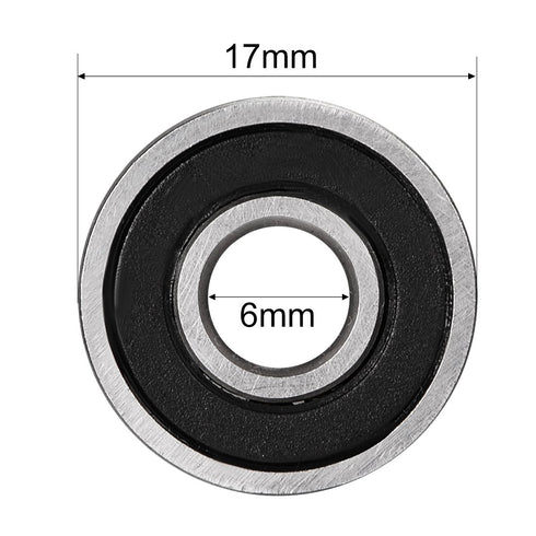uxcell 606-2RS Deep Groove Ball Bearing 6mm x 17mm x 6mm Double Sealed High Carbon Steel Z1, 8pcs