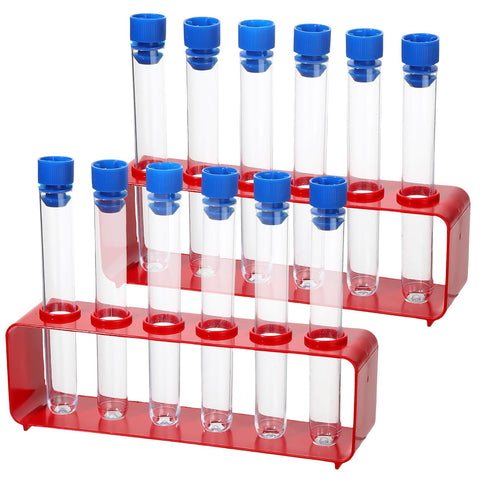 2 Sets Test Tubes with Rack, Clear Plastic with Caps and 6 Holes Holder for Scientific Experiments