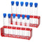 2 Sets Test Tubes with Rack, Clear Plastic with Caps and 6 Holes Holder for Scientific Experiments