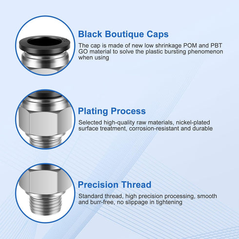 12 Pcs Push to Connect Fittings - 1/2 Inch Tube OD x 1/4 Inch NPT Thread Pneumatic Male Straight and Elbow Air Line