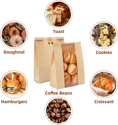 Rysnirs 100 14x8.3x3.5 Inches 100 PCS Large Paper Bread Bags with Tin Tie Tab Lock Homemade Bread Sourdough Bags