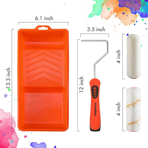 14-Piece 4 Inch ValueMax Paint Roller Kit, Paint Roller Kit with High-Density Foam Paint Rollers, Microfiber Paint