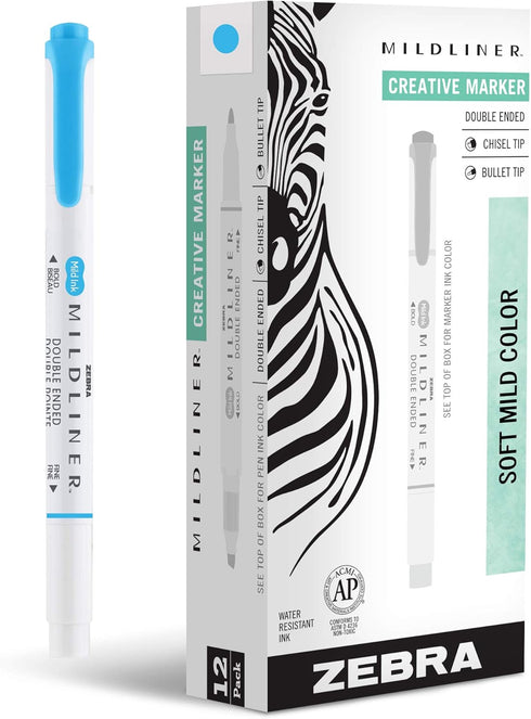 Zebra Pen Mildliner Double-Ended Highlighter Marker Set, 12-Pack, Broad & Fine Point Tips, No Bleed