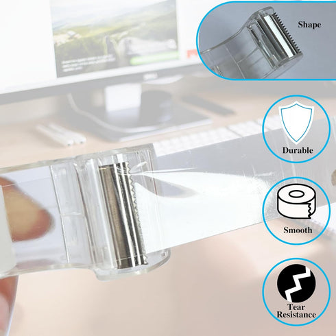 Transparent Tape with Dispenser, Clear Tape Rolls Refill for Office, Home, School, 3x4" x 1000inches, 12 Rolls