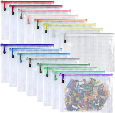 Oaimyy 16Pcs Mesh Zipper Pouch Document Folders, Plastic Zip File Bags for School Office Supplies, Travel Organizing