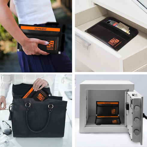 QLYNUDO (8x5", 2-Pack Set Small Fireproof Document Bag External Size), Fireproof Money Bag for Cash with Waterproof