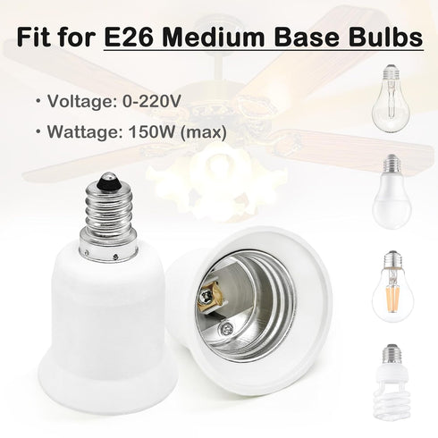 ATREFUU 2 Pack E12 E26 E12 E26 Bulb 2pcs to Adapters, Candelabra Base to Medium Base Light Socket Adapter for Ceiling