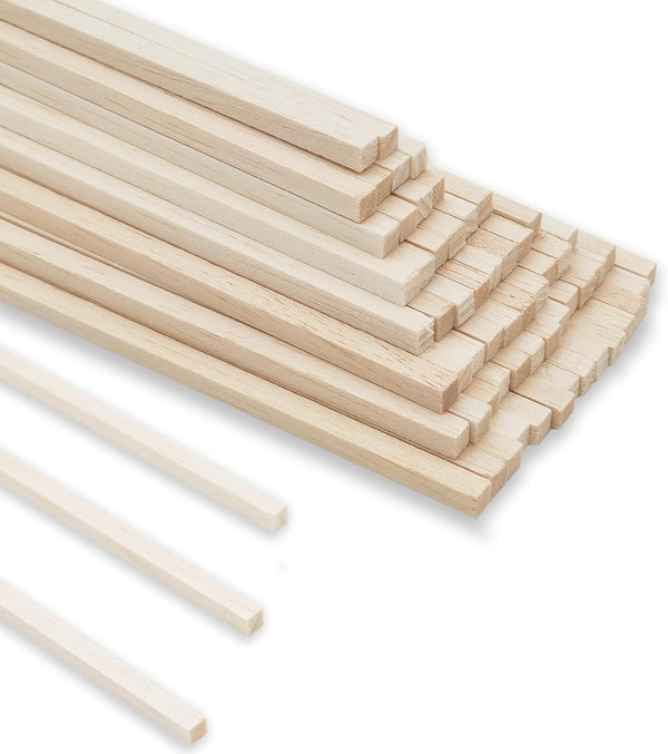 60Pcs Wood Square Dowel Rods 1/4 x 1/4 x 12 inch, Wood Squares for Crafts, Model Making Balsa Wood