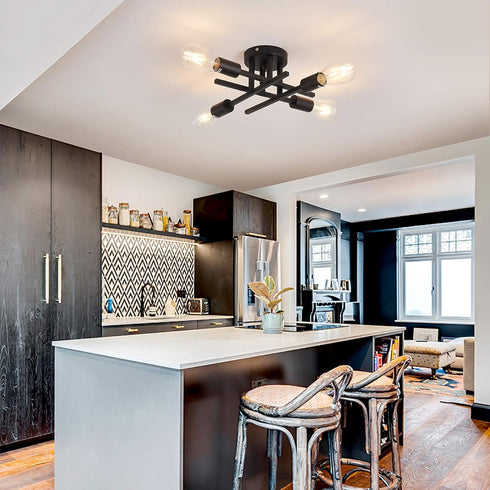 4 E26 ZGLAOJT Semi Flush Mount Light Ceiling Light Matte Black with Base Modern Chandelier for Farmhouse Kitchen Dining