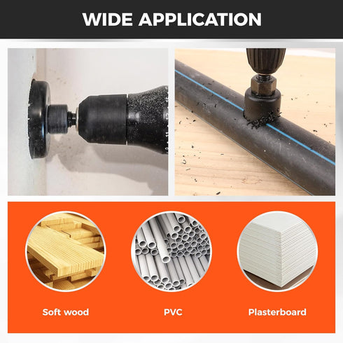 8PCS 1"2-1/8" (2554mm), 2 Set HORUSDY Hole Saw Kit, with Pcs Drill Bits, Mandrel & Hex Key, Smooth Cut, DIY-Friendly