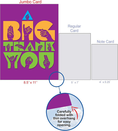 The Best Card Company – 1 Jumbo Big Sign Language Thank You Greeting Card (8.5 x 11 Inch) - Extra Large Thanks Card