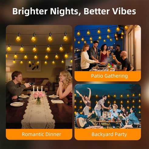 S14 Bulb 50Ft 15M Dimmable Outdoor Patio String Lights: Shatterproof Outside Waterproof Light - Remote Connectable