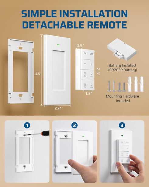 Dimmer, 100FT E26/E27 Bulbs Closet, DEWENWILS Remote Control Light Socket with Wall Mounted Wireless Light Switch