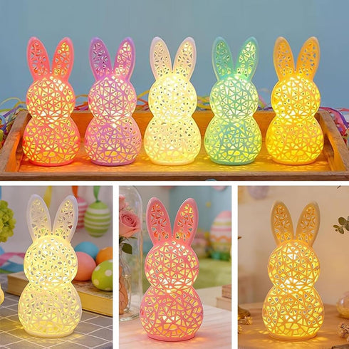 Generic 3D Lighted Easter Bunny Figurines, Printed Hollow Out Bunny Lamp, Light Up Easter Rabbit Decoration for Home