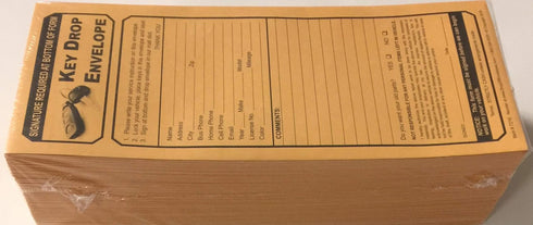 Key Drop Envelopes for After Hours Service, 100 Quantity