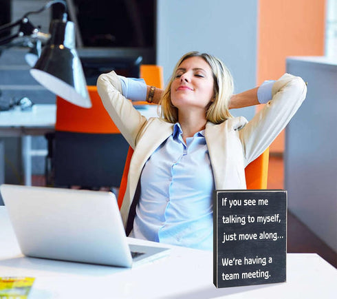Funny Office Desk Decor Box Sign, Engineered Wood Home Office Decorations for Women, Cute Cubicle Desk Accessories