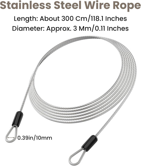BaYiToo 9.84FT 3mm Stainless Steel Security Cable, Safety Cable Luggage Lock, Security Wire Rope with Double Loop