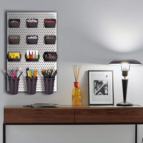 G.CORE 12 Pack Pegboard Bins with Hooks, Black Bin Set for Peg Board Organizer Accessories, Tool Storage