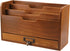 Mahogany Wood Wood Desktop File Organizer - Vertical Folder Sorter with 3 Document Compartments & 1 Paper Tray Drawer