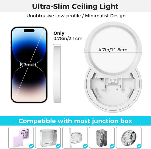 4Pack 4.7 Inch 3000K 4000K 6500K 7W 700LM Closet libtit Small LED Ceiling Lights Flush Mount, Adjustable, White Round