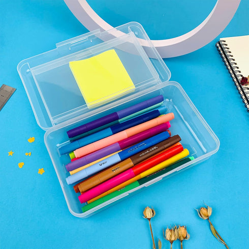 Large Capacity Clear Stationery Box, Double-Layer Plastic Organizer, Supply Box for Office, Students, and Home