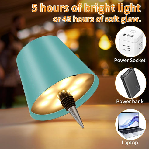 3 Dimmable, 5H 48H Rechargeable Wireless Bottle Lamp - Color Stepless Metallic Sky Blue Lampshade, Bright Light or Soft