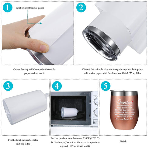 Zonon 50 Pcs Sublimation Heat Shrink Wraps Film Blanks, 5 Different Sizes, White Wrap Bags Tube