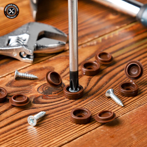 HNYYZL 100 Plastic Hinged Covers, Snap Washer Caps - Brown, Pcs - Shutter Screw Protection (M), Bronze Finish