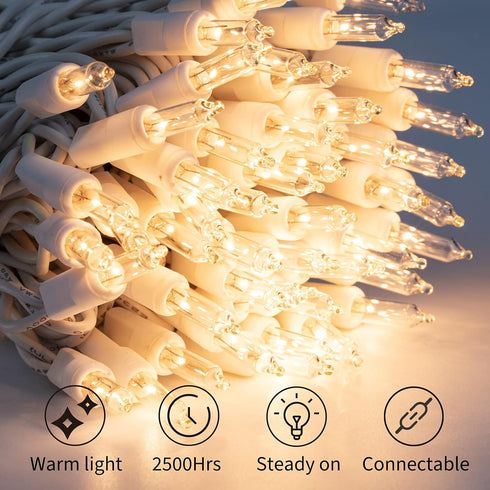2 Pack 50 Count 12 Christmas String Lights Clear Warm White Mini Lights Plug Powered Waterproof for Indoor and Outdoor