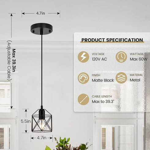 Becvaaoo 1-Light E26 Bulbs 3 Packs Hanging Pendant Light Fixture, Black Pendant Lights Kitchen Island, Farmhouse