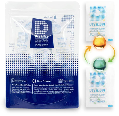 Dry & Dry Orange Indicating Silica Gel Packets - Food Safe Desiccants, 50 Packets