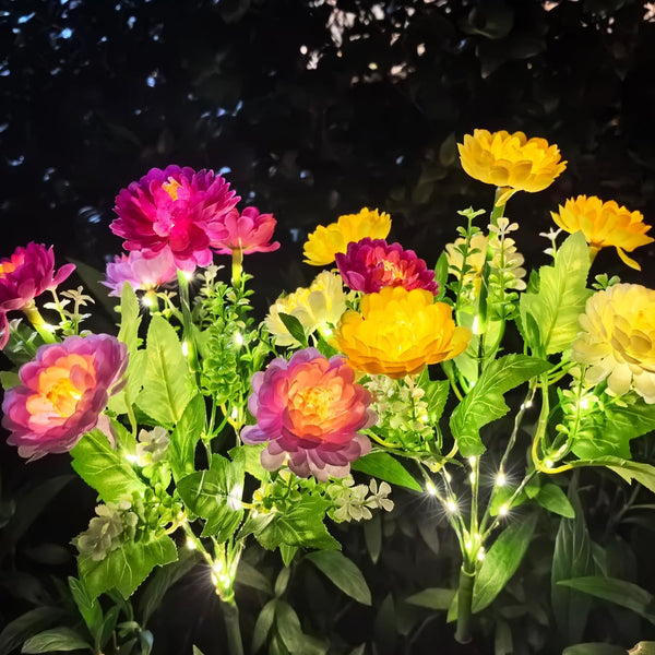 Solar Flowers Lights, 2 Pack Solar-Powered Outdoor Light with 14 Blooming Flowers,