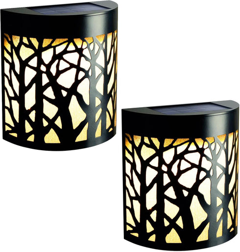 DenicMic (2 Pack) Solar Wall Lights Outdoor Wall Sconce Fence Lighting for Patio Front Door Yard Deck Stair Led Forest