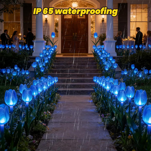 X-GiftKey 6PACKS Garden Gifts for Mother Day Decorations - Cute Artificial Tulip Blue Flower with Outdoor Path Lights