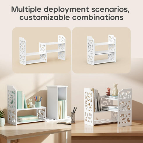 Jollygleam Desktop Shelves, White Bookshelf Desktop Organizer and Desktop Storage
