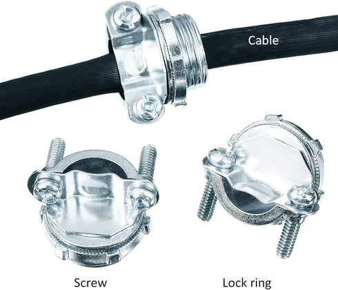 Clamp Type Cable Connector for Metallic Conduit - Protect Cables, Electric Wires, Electrical Box (Silver Zinc, 4