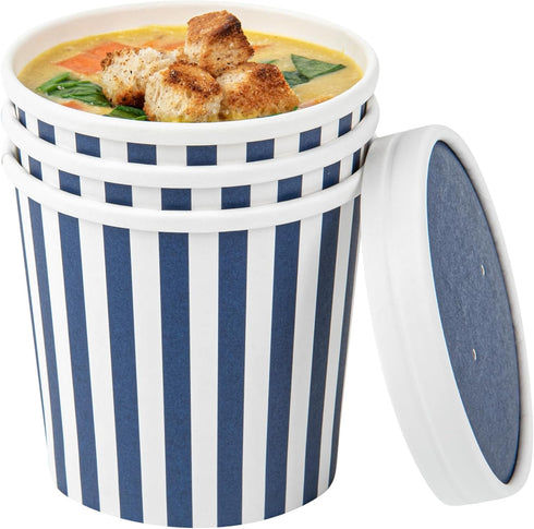 Restaurantware Bio Tek 12 Ounce Soup Containers, 25 Durable Disposable Blue and White Paper Soup Bowls