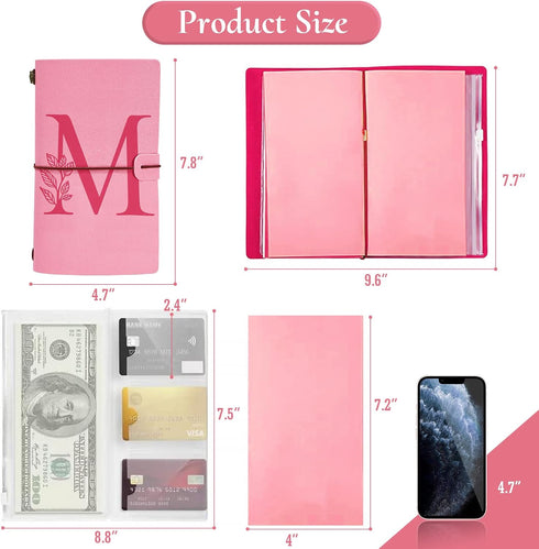 Personalized Journal Gift, Pink Initial Leather Journal + Heart Diamond Pen Set, Travel Notebook Diary Gifts