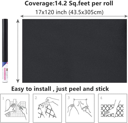 Matte Black Peel and Stick Wallpaper 17"x120", Self-Adhesive Waterproof and Oil Proof Contact Paper for Cabinets and