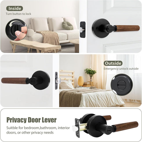Locksets (1 Pack, Walnut Wood Privacy Door Lever - Reversible Keyless Door Handles for Interior Bedrooms&Bathrooms Room