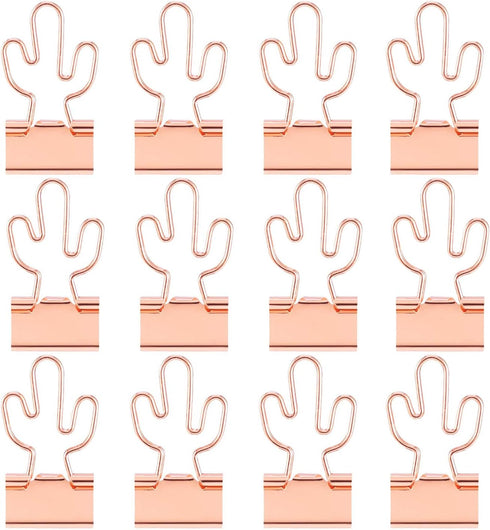 Cactus Binder Clips with Cute Rose Gold Medium Binder Clips in Acrylic Crystal Box for Office School and Home Supplies by Supfoxer