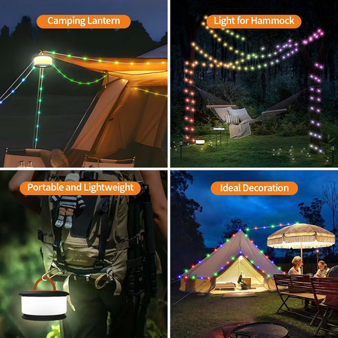3 1 19 30s 32.8 TOHETO Camping String Lights, in Upgraded Retractable RGB Outdoor String Lights with Lighting