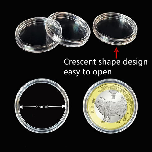 MUDOR 25 mm Coin Holder, 100 Pieces Coin Capsules with Case for Coin Collection Supplies